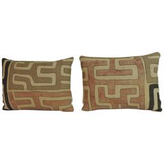 Pair of Vintage Handwoven Patchwork African Decorative Lumbar Pillows