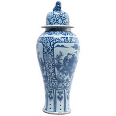 Chinese Blue and White Ginger Jar with Shizi and Landscape Portraits