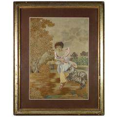 18th Century Silk and Needlework Embroidery Dog and Child, circa 1790, Georgian 6
