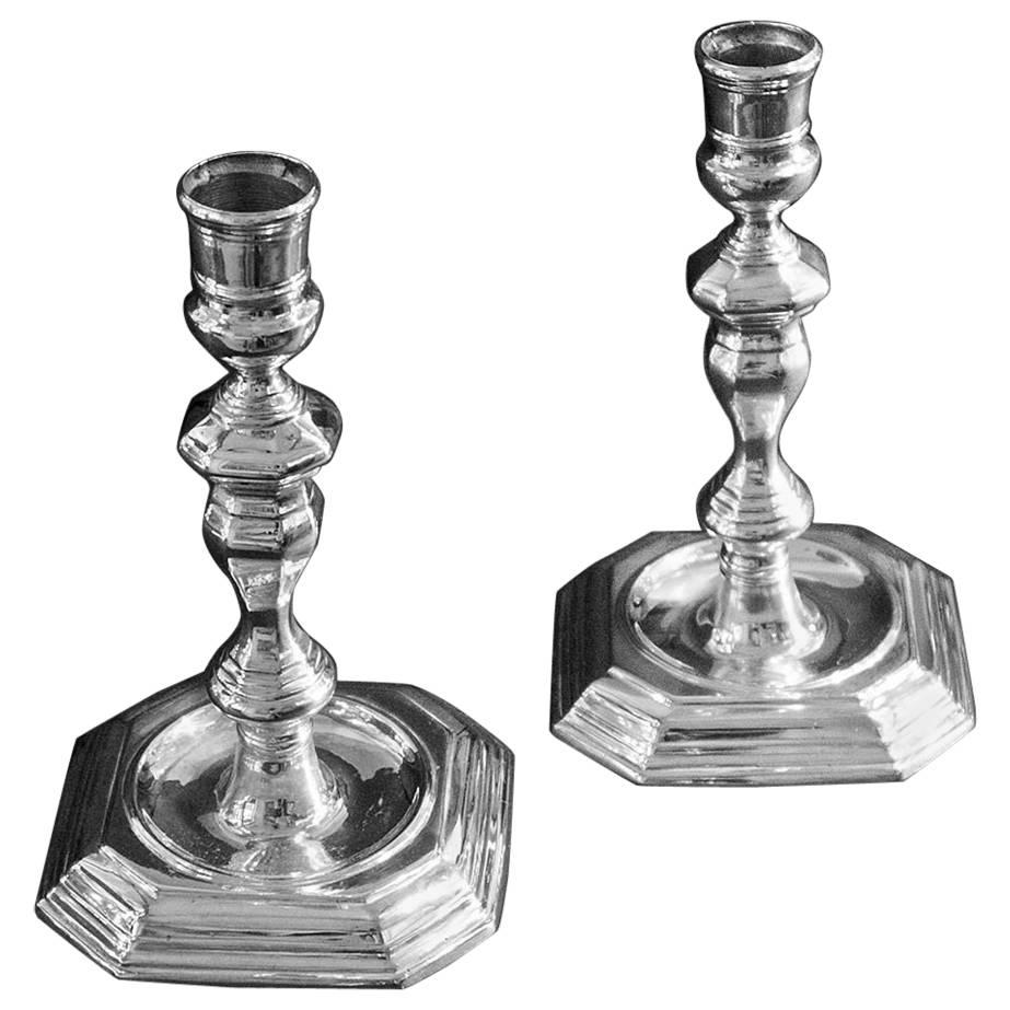 Antique Octagonal Cast Silver Candlesticks For Sale