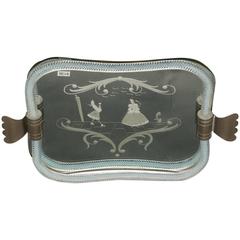 1930s Venetian Mirrored Glass Tray with Silver Plate Handles 10