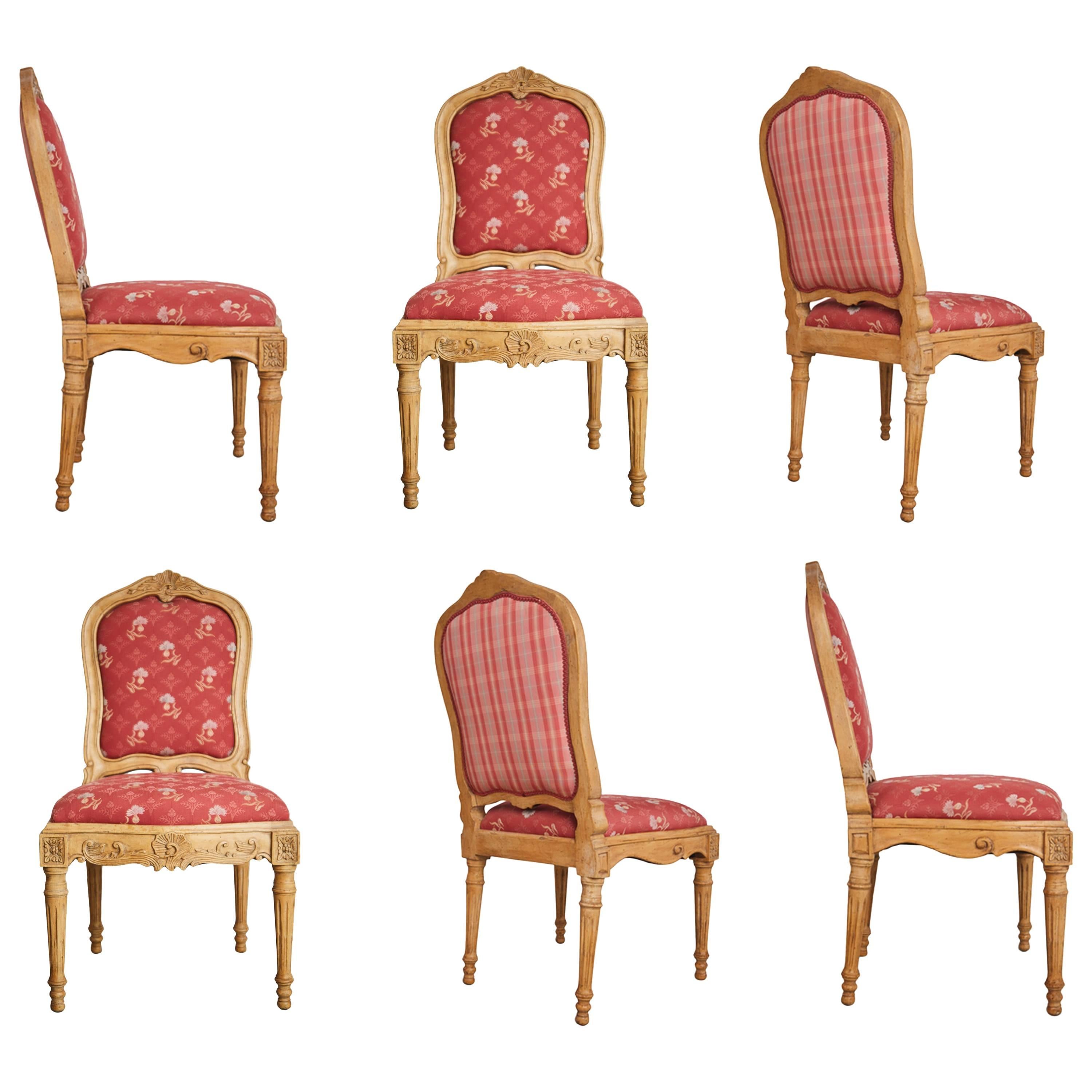 Set of Six French Louis XIV Style Neoclassical Side or Dining Chairs