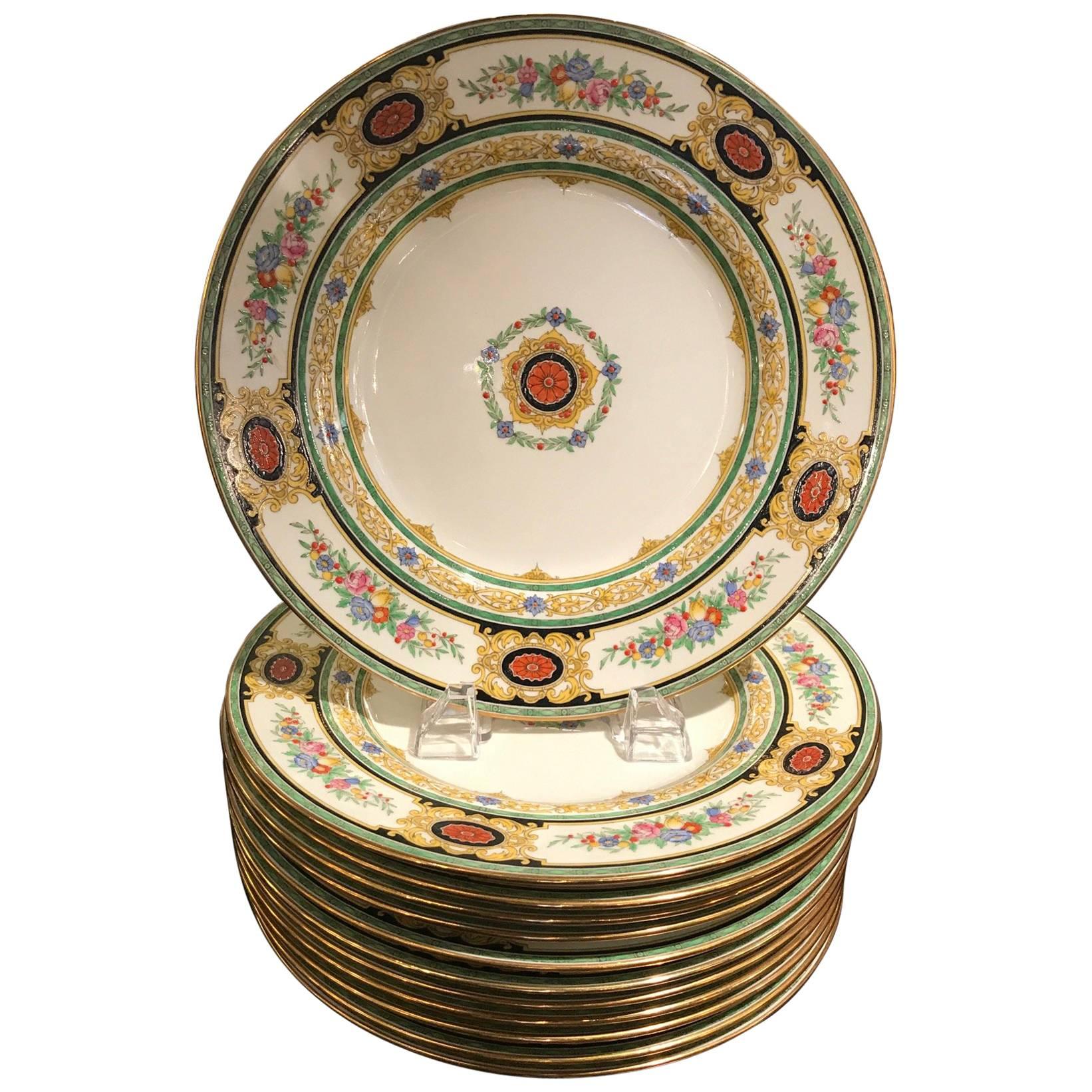 Set of 12 Hand-Painted English Dinner Service Plates by Minton