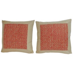 Pair of Fortuny “Rabat “ Printed Orange Decorative Pillows