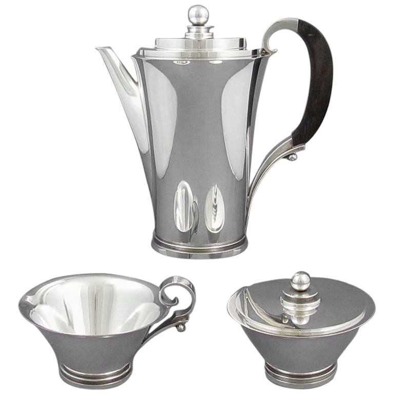 Georg Jensen Pyramid Pattern Sterling Silver Coffee Set For Sale