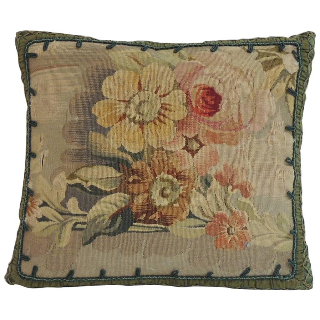 19th Century French Petite Aubusson Tapestry Decorative Pillow