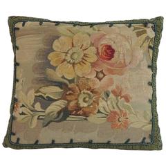 19th Century Petite Floral Aubusson Tapestry Decorative Pillow 12