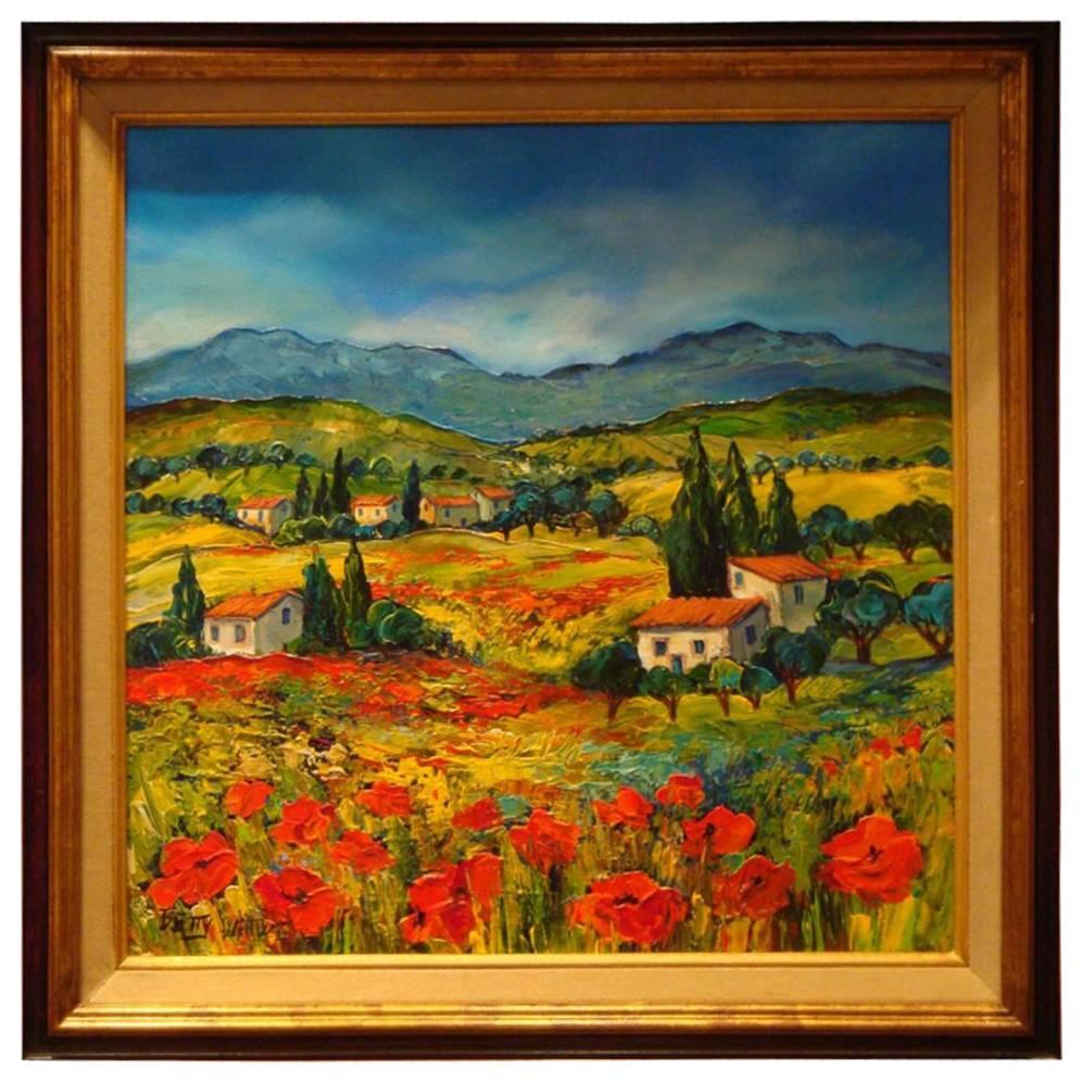 Rare Magnificent French Provence France Betty Wittwe Poppy Landscape Painting For Sale
