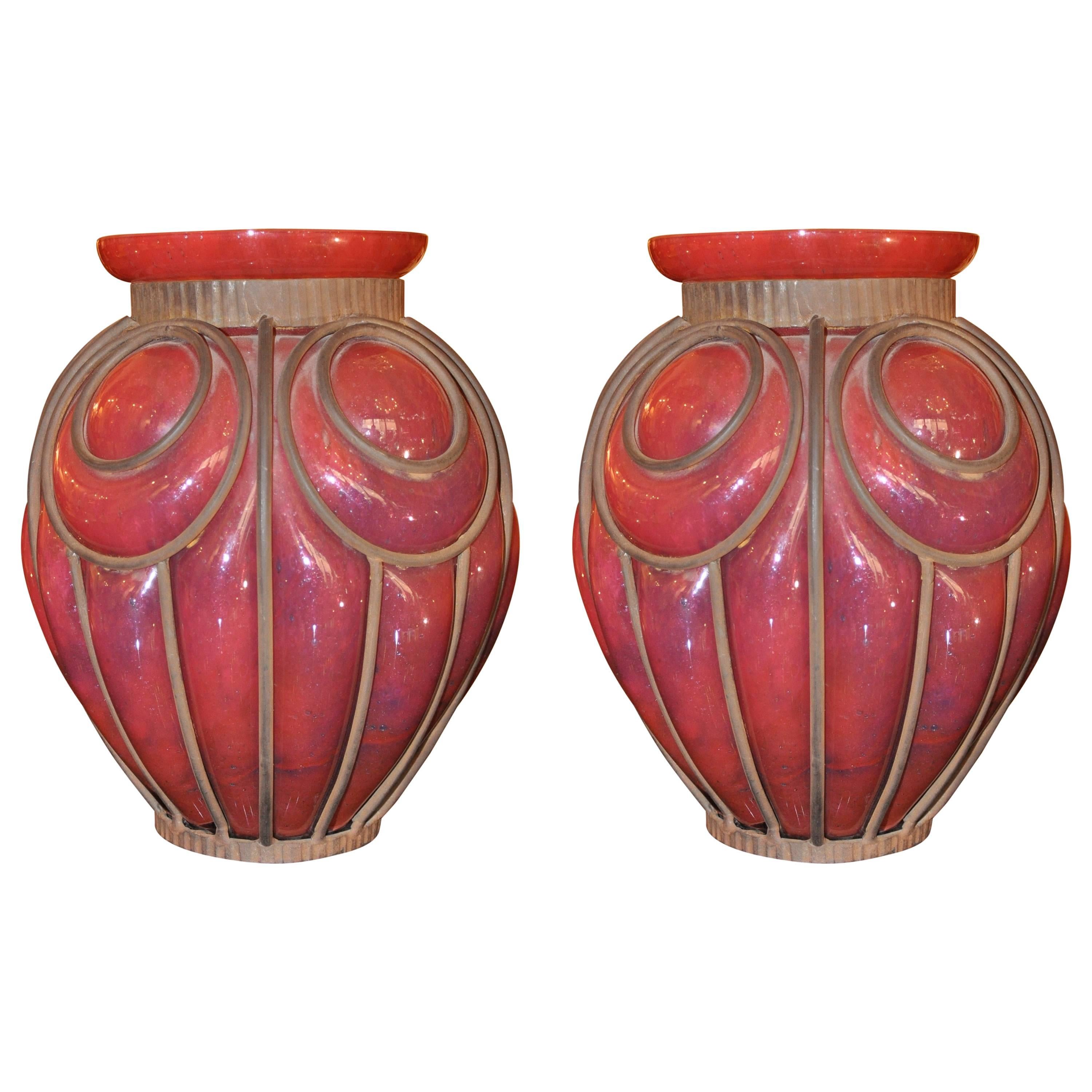 Rare couple of vases, made of Glass Paste. France, 1915 - 1925 For Sale