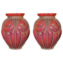 Rare couple of vases, made of Glass Paste. France, 1915 - 1925