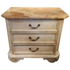Painted Three-Drawer Bed Side Chest with a Marble Top, 20th Century