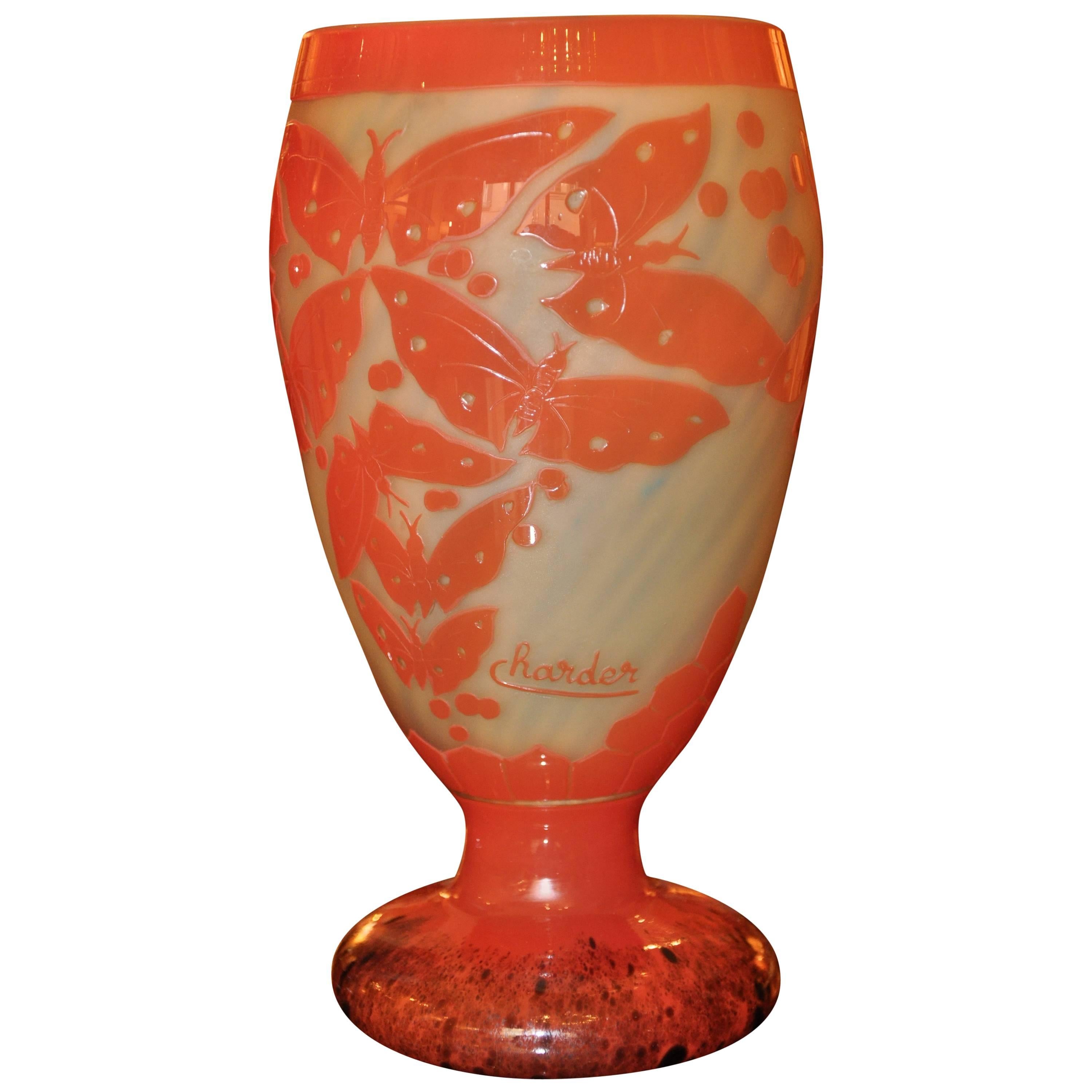 1915-1918 Vase made of decorated glass paste and signed by Charder, France For Sale