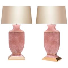 Pair of Vase Form Rose Quartz Lamps 3