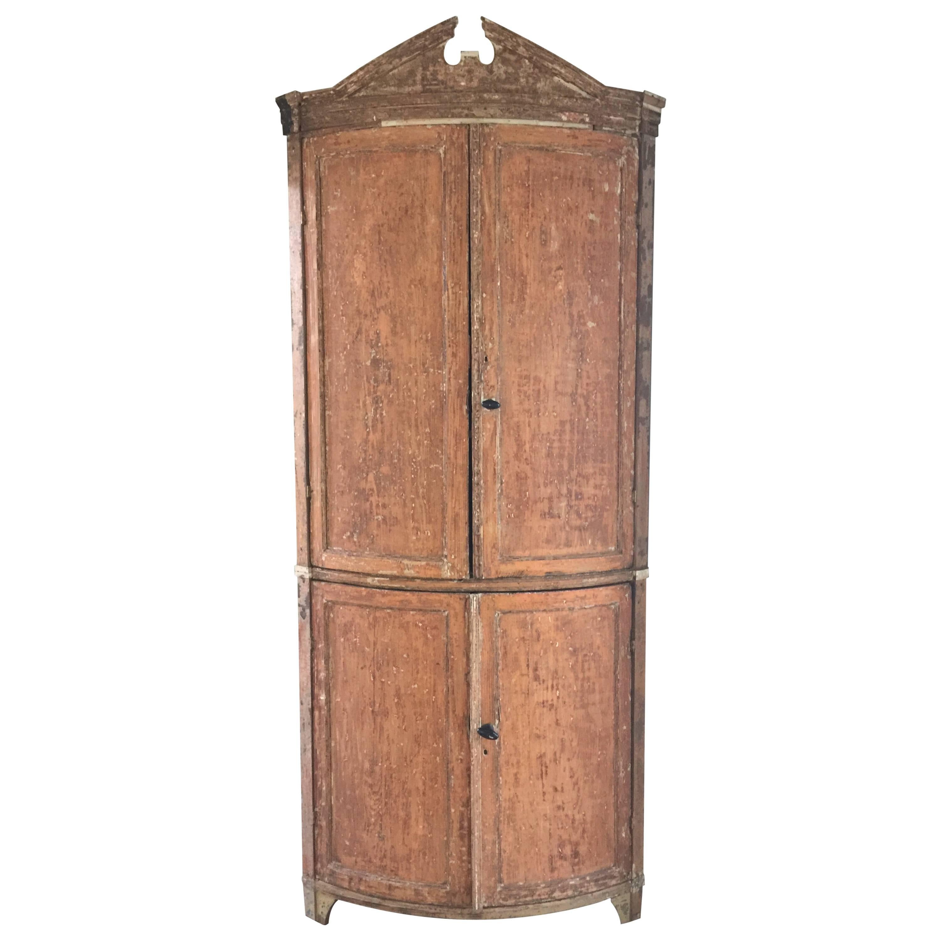 Swedish Bow Front Corner Cabinet, 1750 For Sale