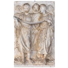 Large Antique Italian Plaster Bas Relief of Singing Roman Boys Choir