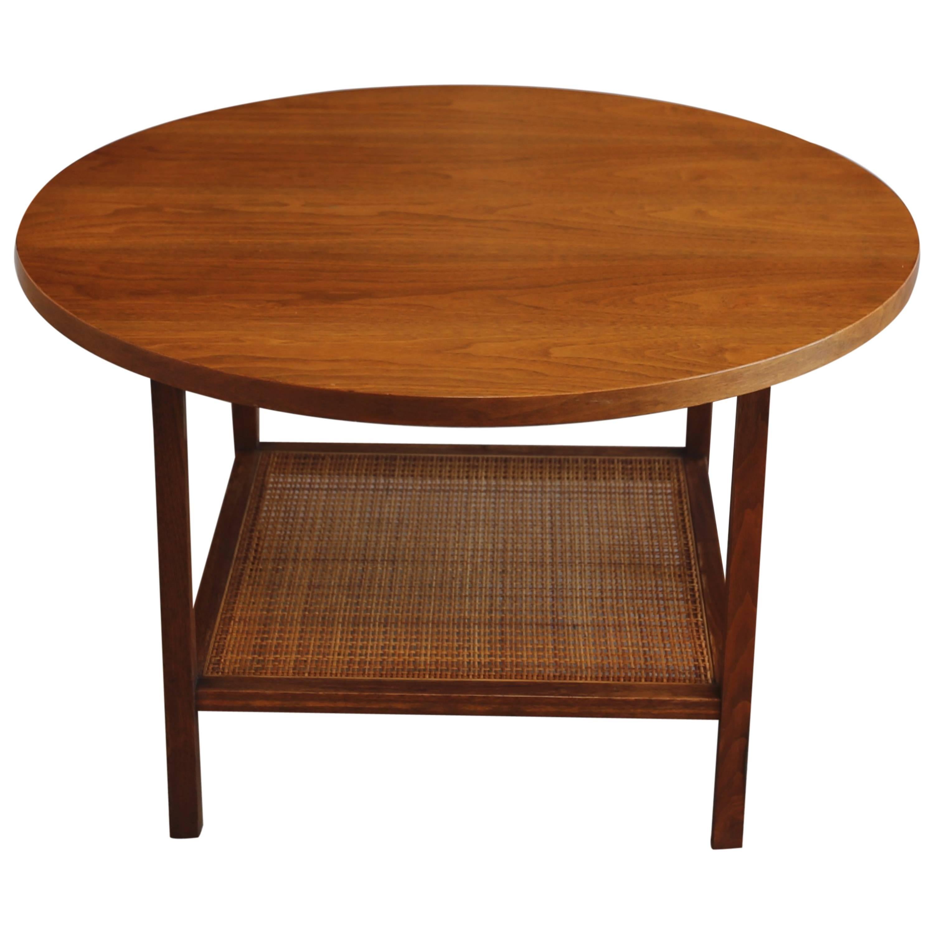 Round Walnut and Cane Side Table by Paul McCobb