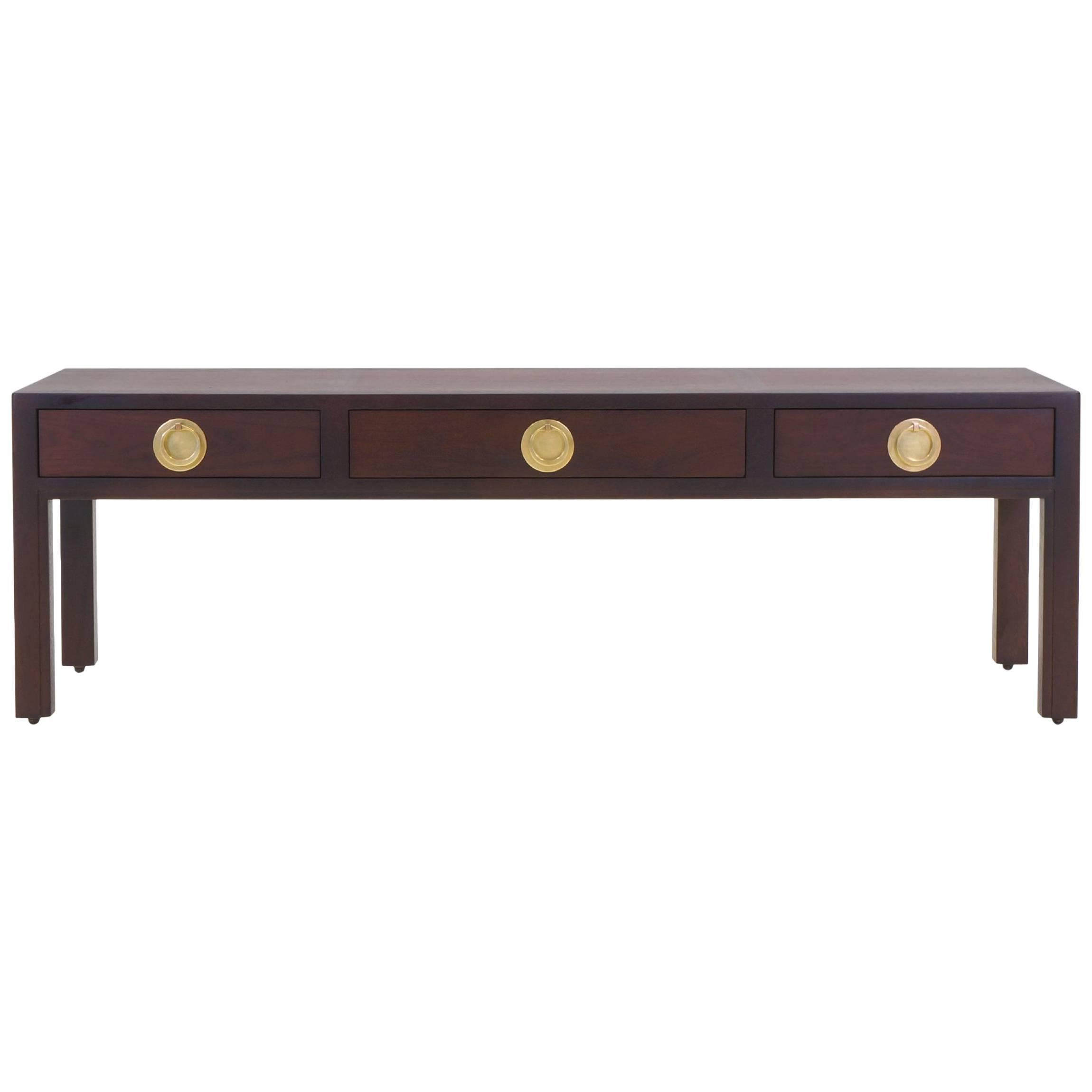 Edward Wormley for Dunbar Two Tone Mahogany and Brass Coffee Table with Drawers