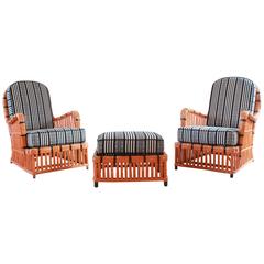Pair of Orange and Black Garden Chairs Upholstered in Black and White Fabric 12