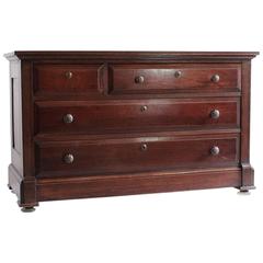 Early American Mahogany Stained Four Dresser with Brass Details
