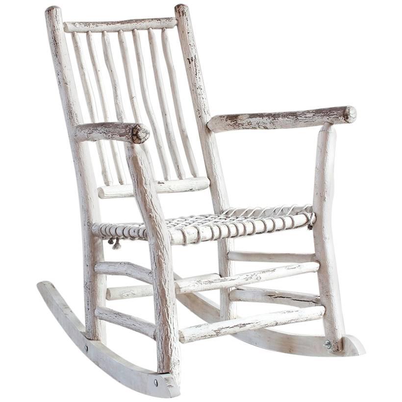 Wood Painted Rocking Chair with Rope Seat