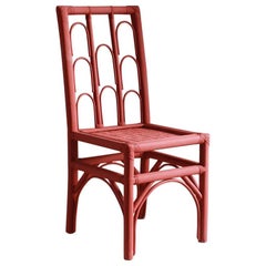 Rust Colored Hand-Painted Side Chair with Woven Seat from Morocco