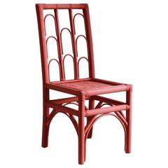 Rust Colored Hand-Painted Side Chair with Woven Seat from Morocco 1