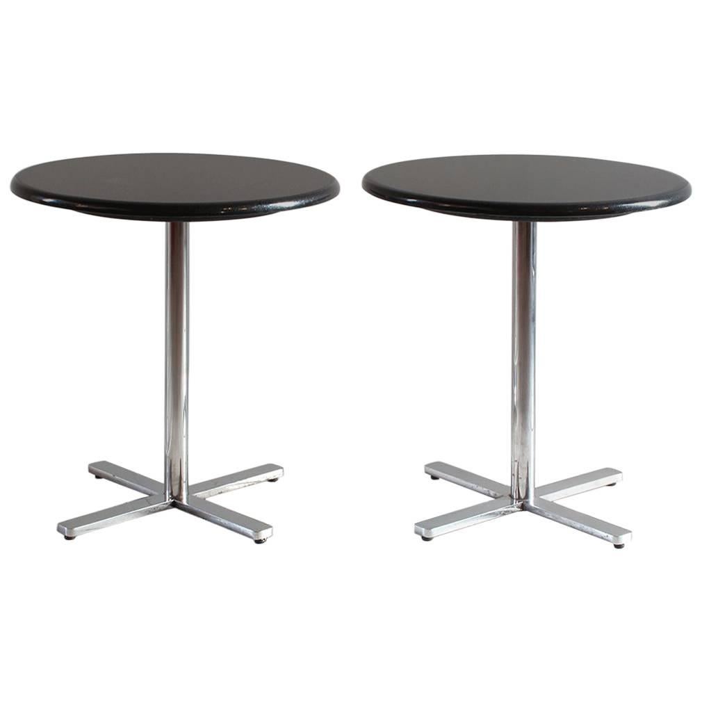 Pair of Side Tables with a Marble Top and Pedestal Chrome X-Base