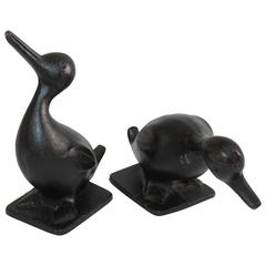 19th Century Original Black Painted Cast Iron Duck Door Stops, Pair 10