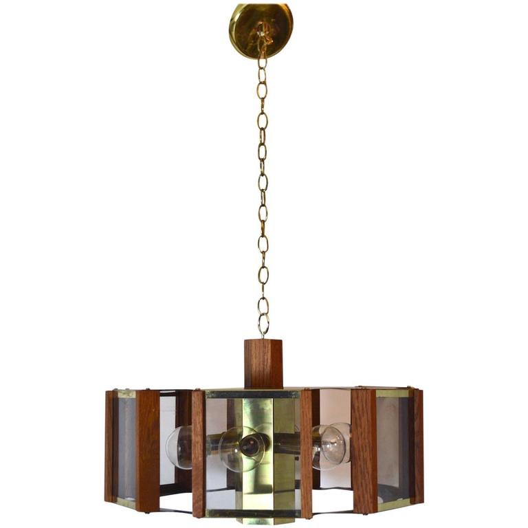 Hexagonal Br Smoked Lucite And Wood Chandelier By Frederick Hexagonal Br Smoked Lucite And Wood Chandelier By Frederick Ramond For