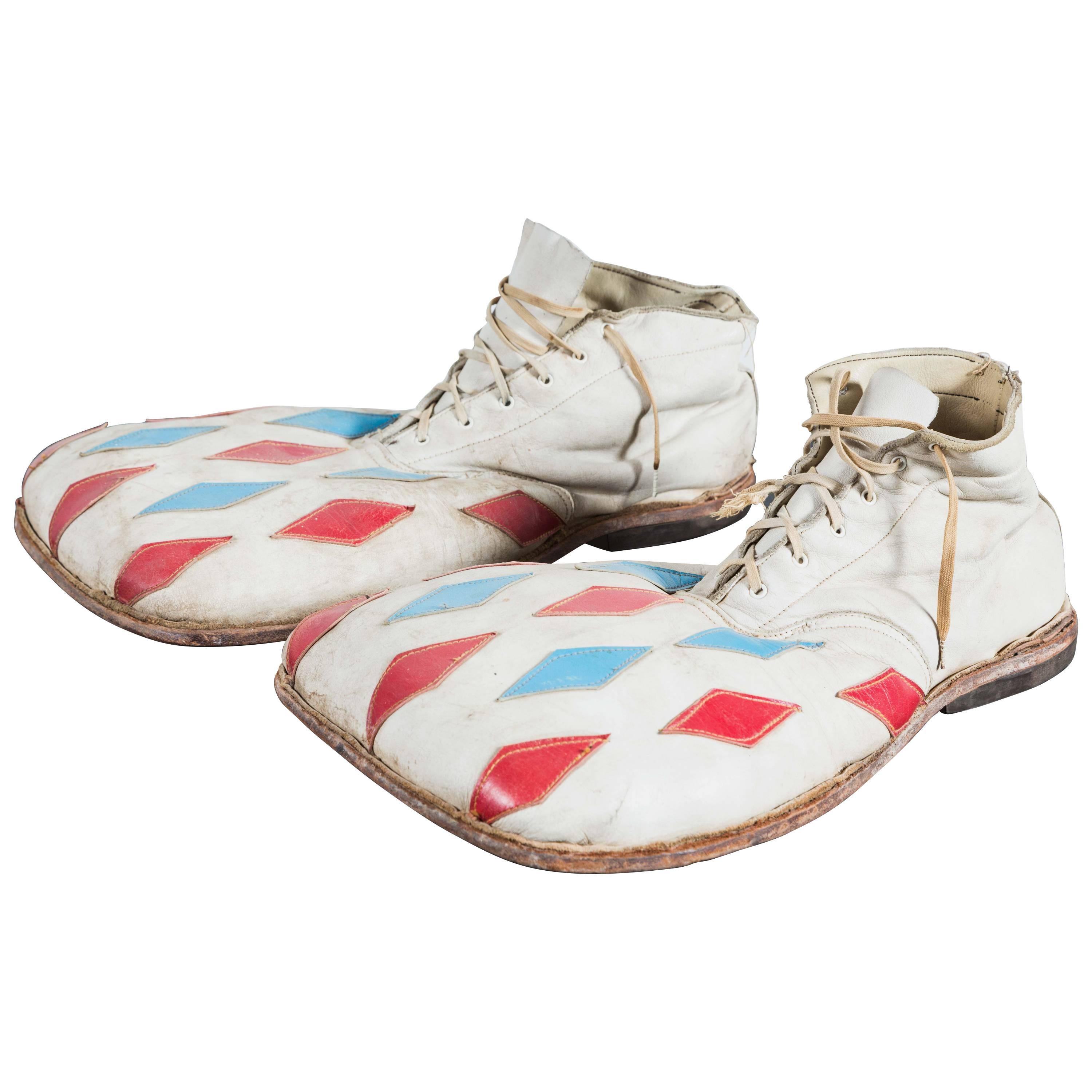 Vintage Circus or Carnival Clown Diamond Red White and Blue Clown Shoes
