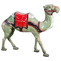  Late 19th Century Hand-Carved Carousel Camel with Glass Eyes