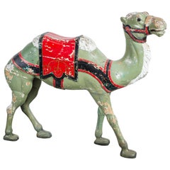 Antique  Late 19th Century Hand-Carved Carousel Camel with Glass Eyes