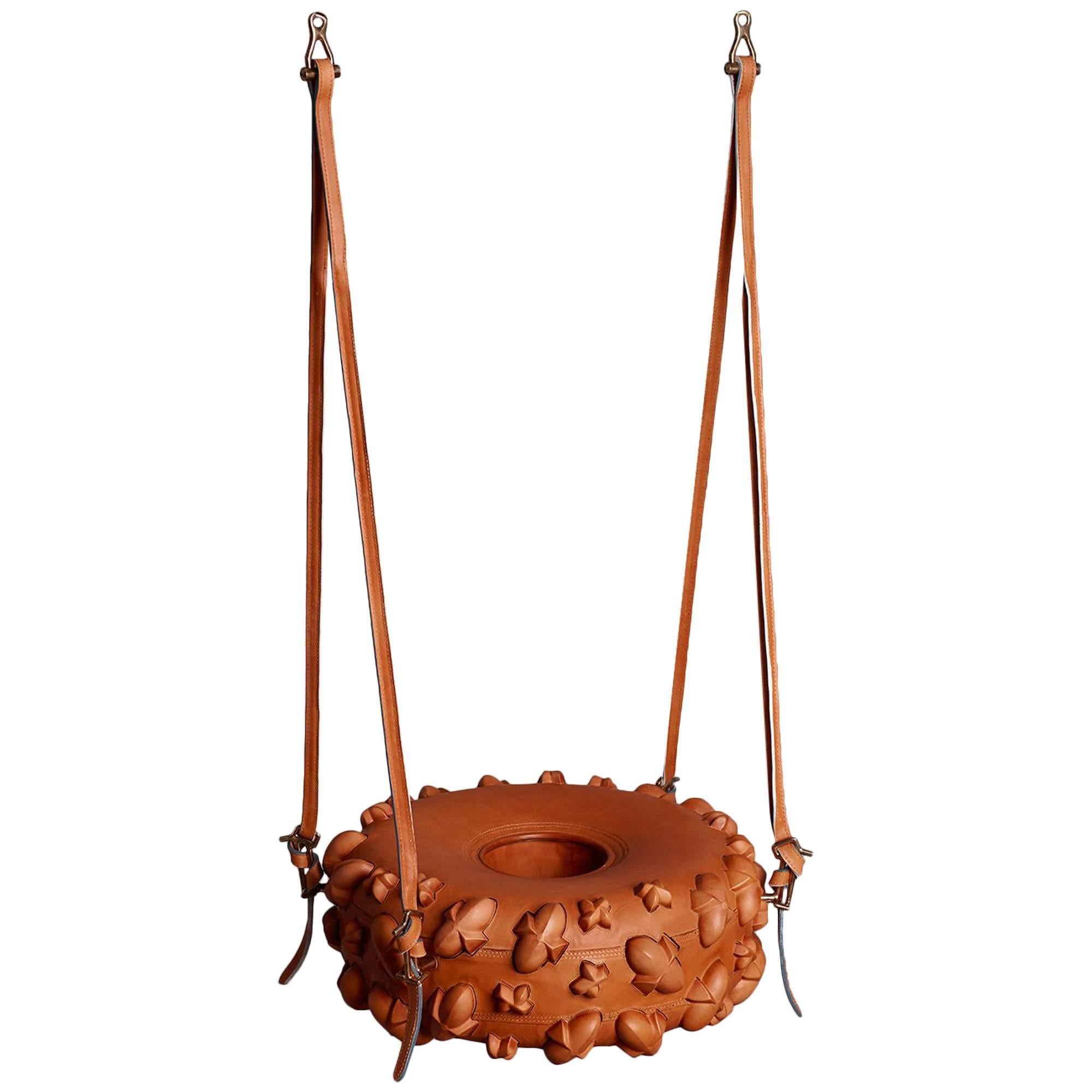 Rubicon Handmade Hanging Western Saddle Swing in Leather & Bronze by Eddy Sykes For Sale