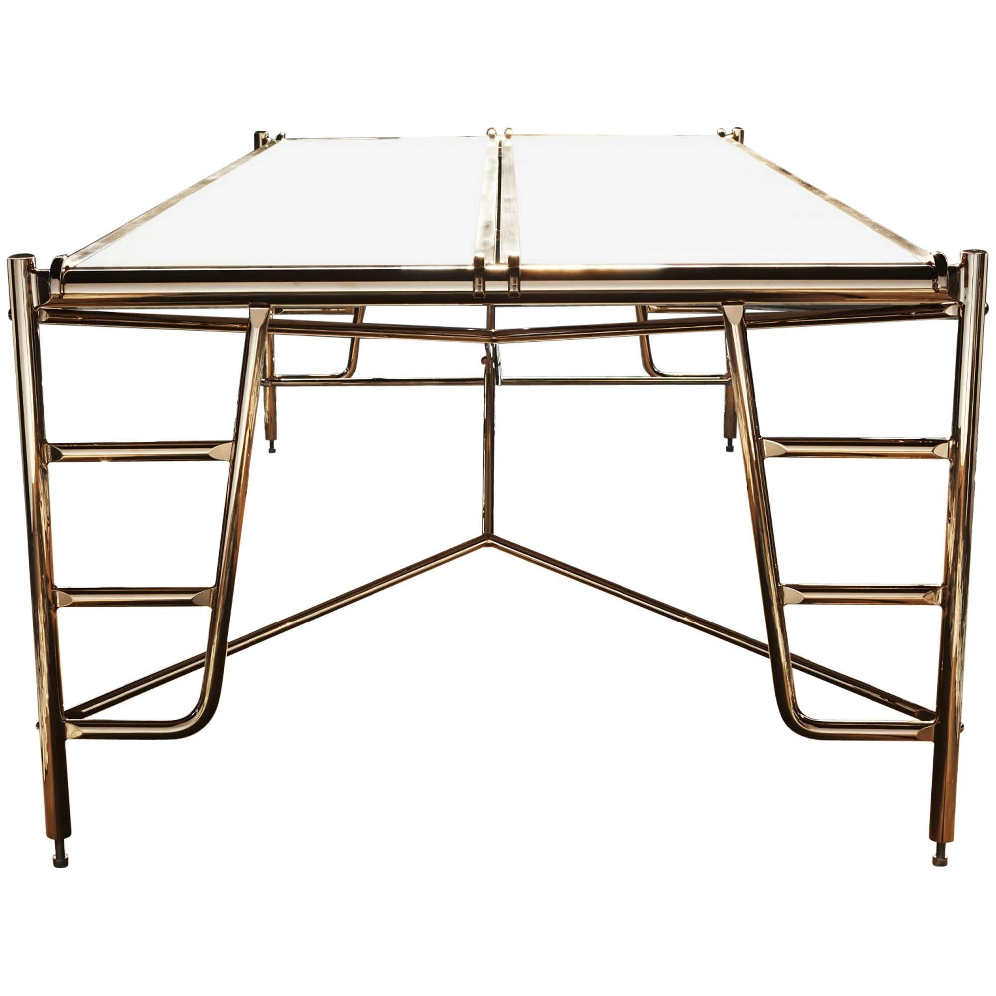 Scaffold Conference Table in Marble and Bronze with Seating for Eight For Sale