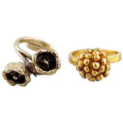 Flora Danica Jewelry, Two Rings of Sterling Silver, Gold-Plated