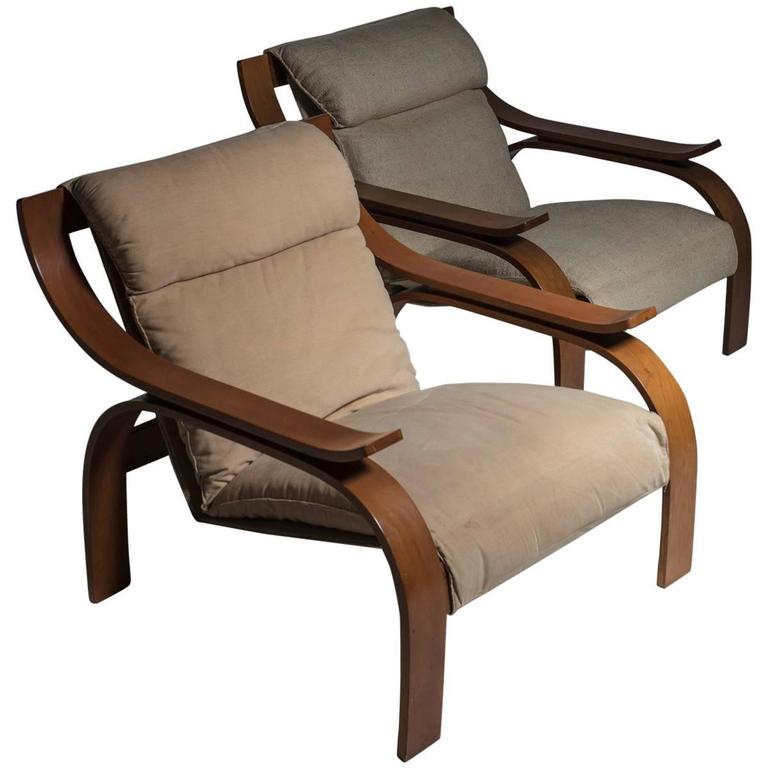 Pair of "Woodline" Lounge Chairs by Marco Zanuso for Arflex For Sale at