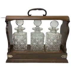 Edwardian Oak and Silver Plate British Tantalus, circa 1905