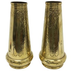 Pair of Art Nouveau Brass English Vases, circa 1900