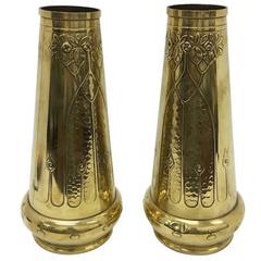 Superb Pair of Art Nouveau Brass Vases, circa 1900 8