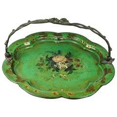 19th Century French Green Papier Mâché Tray Bronze Handle, circa 1830 Grand Tour 8