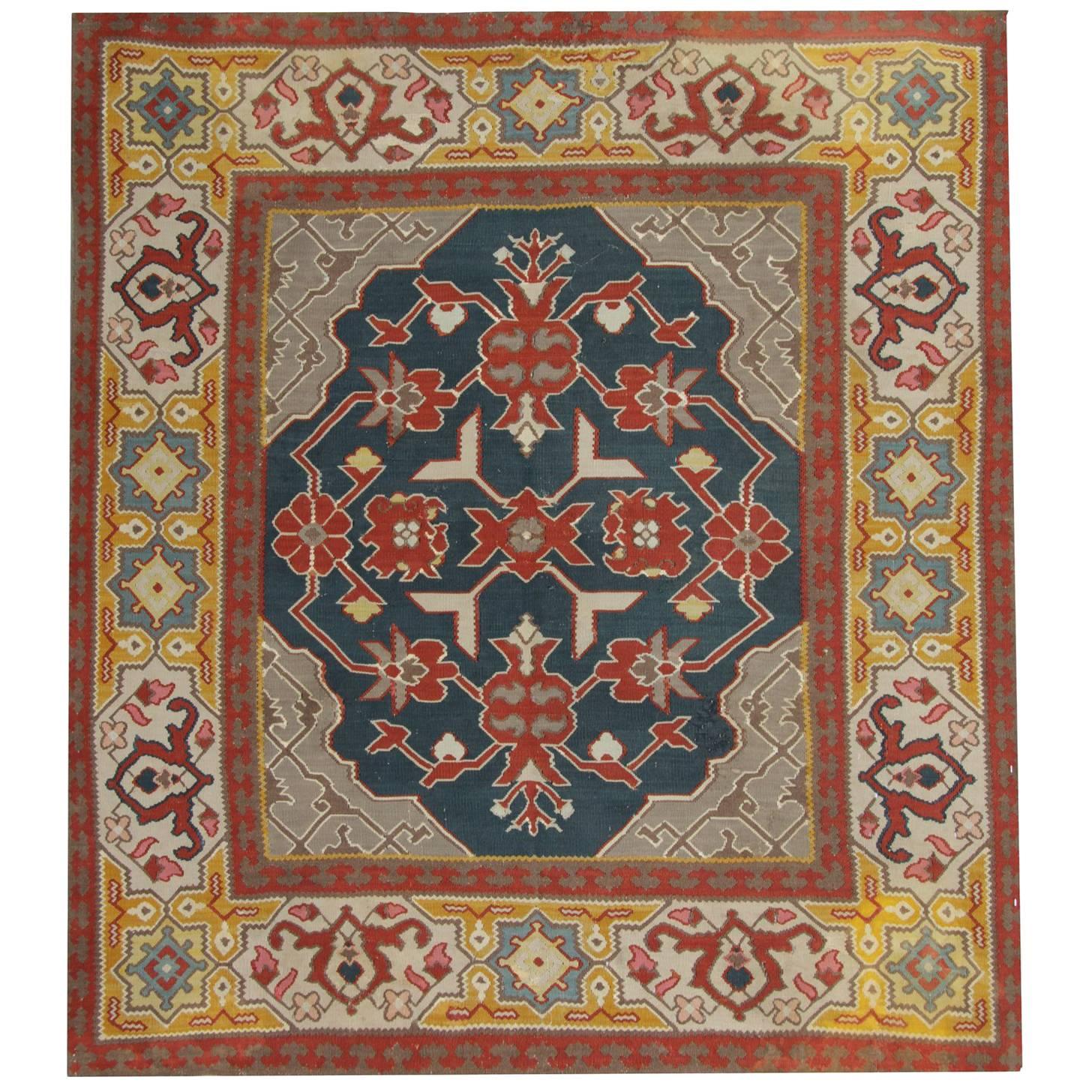 Quadratischer handgefertigter Teppich, antike Teppiche, Kelim-Teppiche, luxuriöse, rustikale, orientalische Teppiche