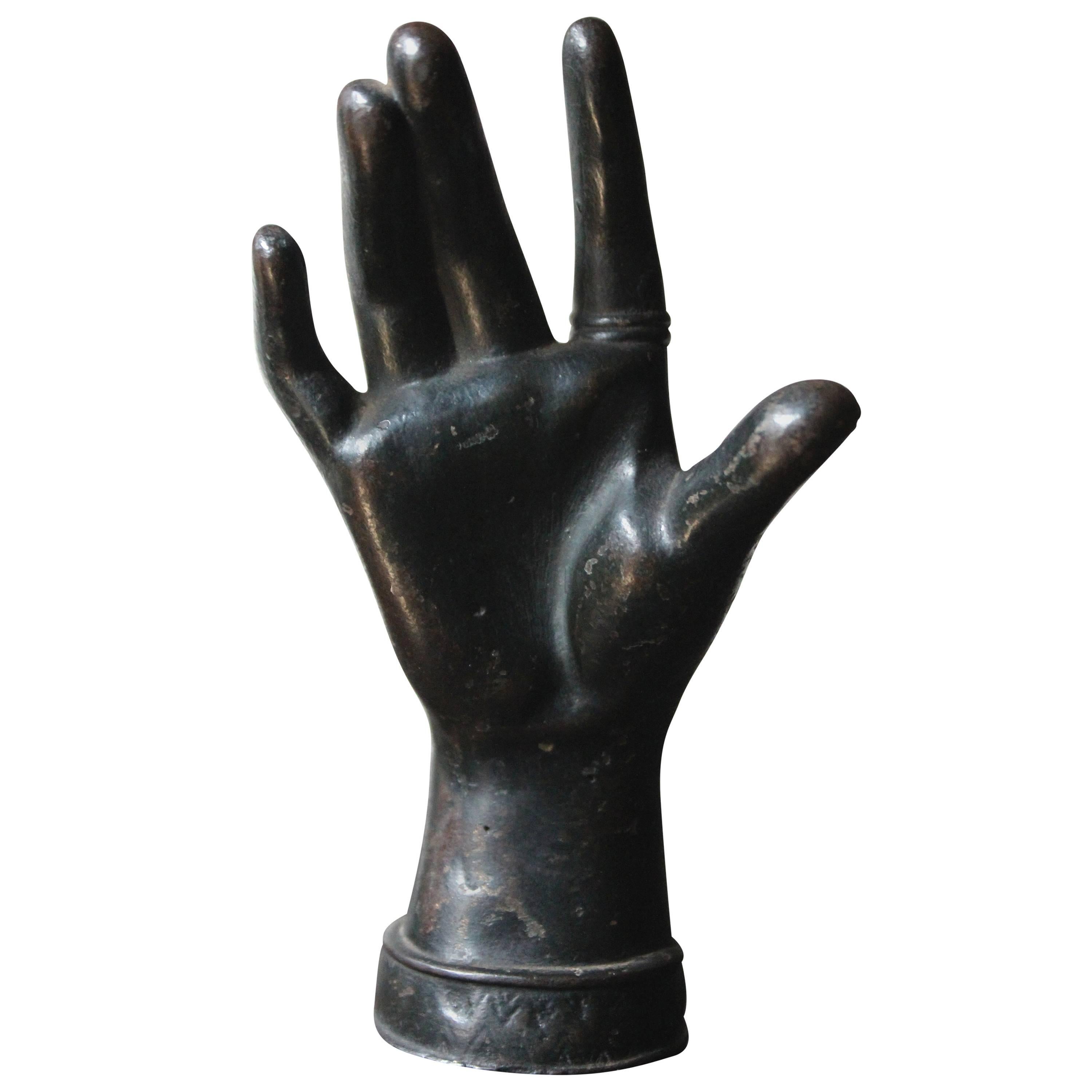 Victorian Dark Patinated Cast Iron Paperweight in the Form of a Ladies Hand