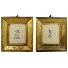 18th Century Miniature Watercolor Pair of Lemon Gilt Frame English, circa 1790 7