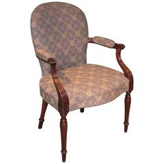 Hepplewhite Period Oval Back Mahogany Armchair Upholstered in Blue Fabric 12