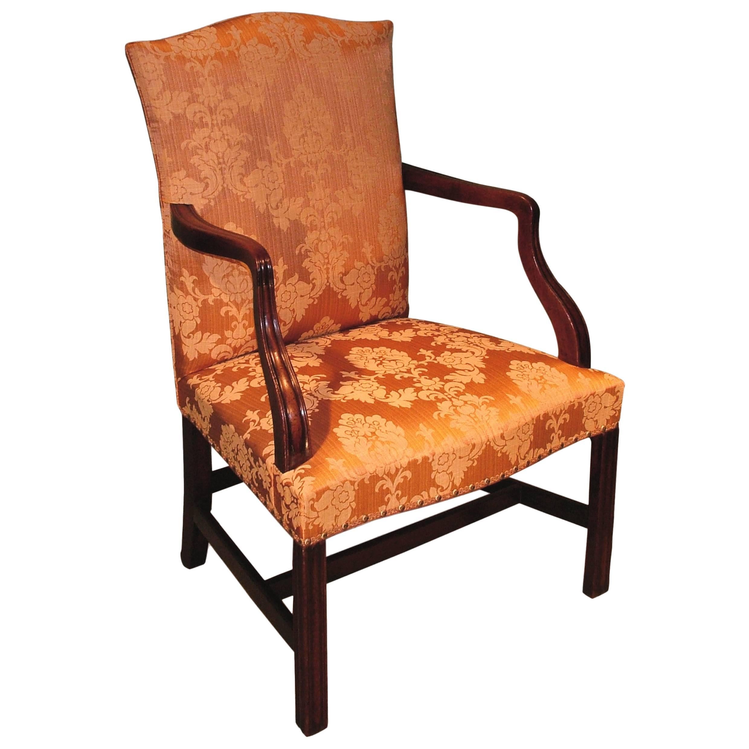 18th Century mahogany gainsborough armchair in burnt sienna fabric
