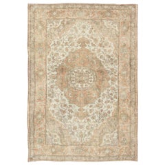 Vintage Turkish Oushak Rug in Peach, Ivory, Light Blue, and Light Green