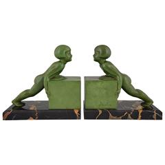 Pair of French Art Deco Child Bookends by Janle, 1930