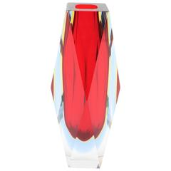 Mandruzzato Red, Yellow and Blue Faceted Sommerso Murano Glass Vase 8