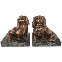 French Art Deco Bronze King Charles Spaniel Dog Bookends by Louis-Albert Carvin
