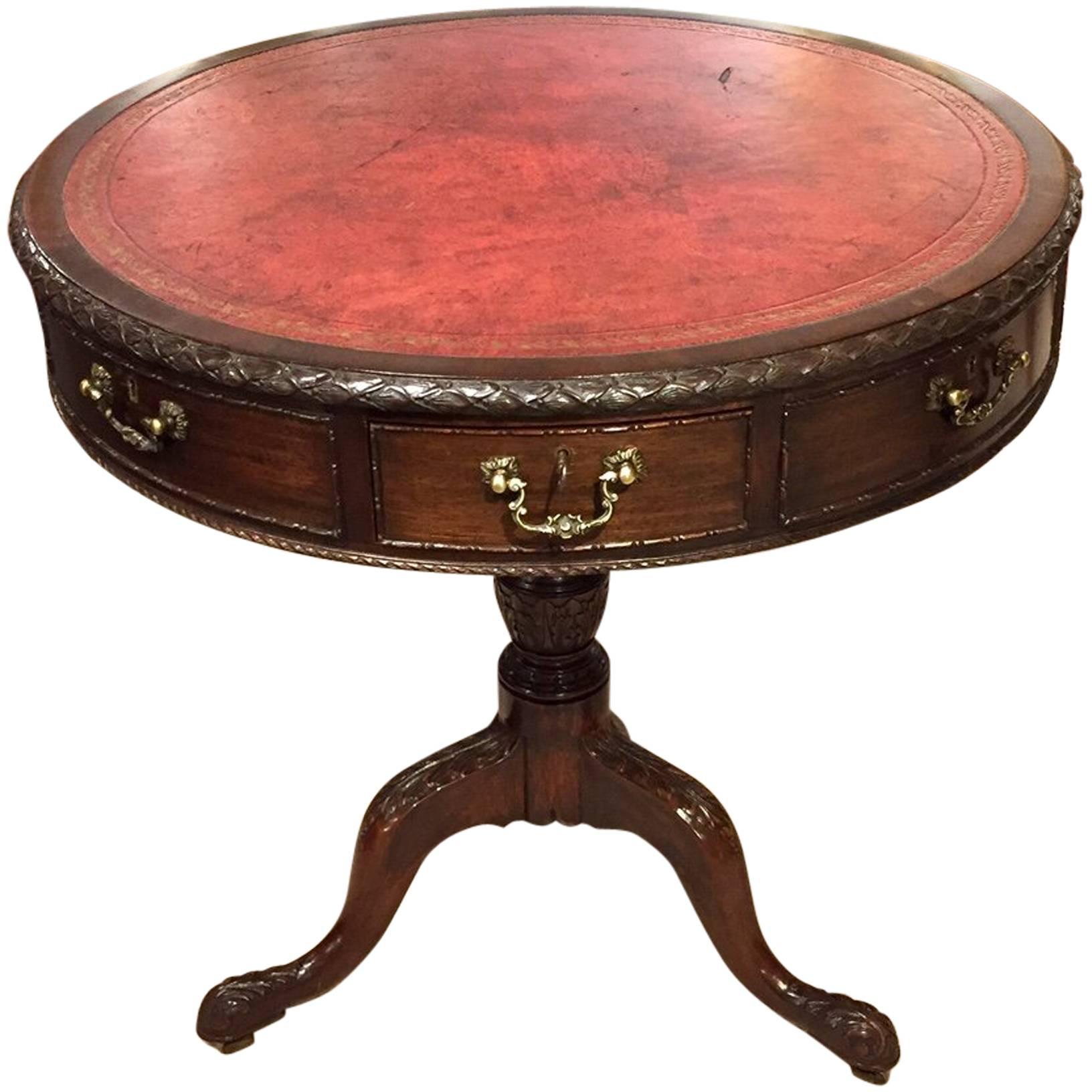Fine Quality Mahogany Chippendale Revival Antique Drum Table For Sale